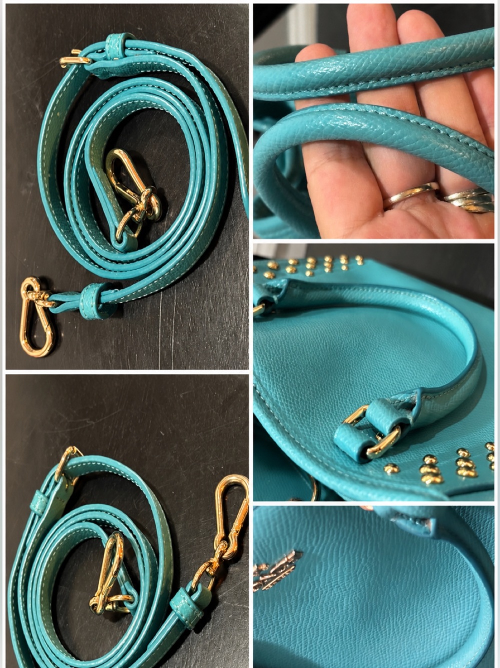 Coach Margot Studded Carryall Crossbody Aqua Blue Pebbled Leather Silver Rivets - Picture 12 of 16